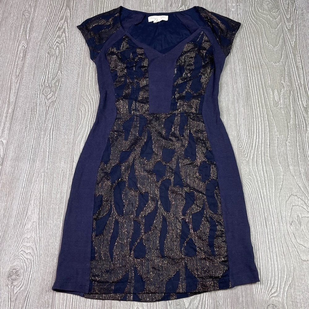 STARING AT STARS Sheath Pencil Dress Womens size S Black & Blue Short Sleeve NEW